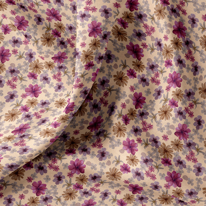 Algodón estampado ASTER Melocotón / Violeta